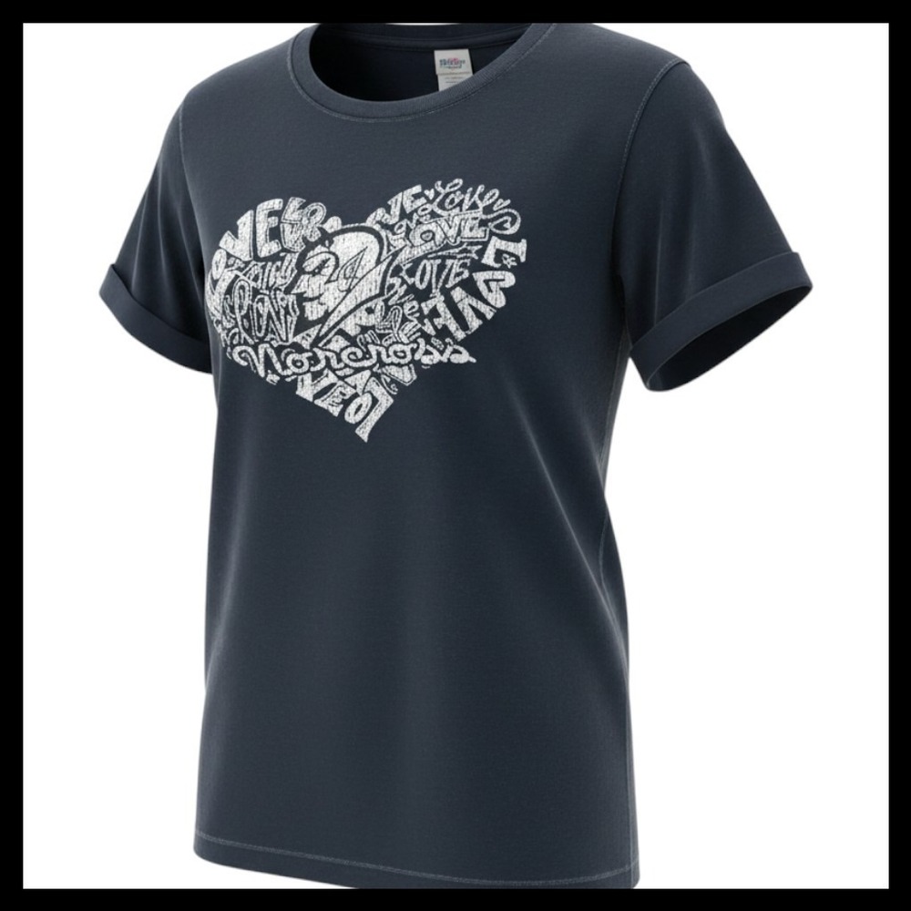 Fruit of the Loom Norcross Blue Devils Heart Love Graphic T-Shirt Navy Blue